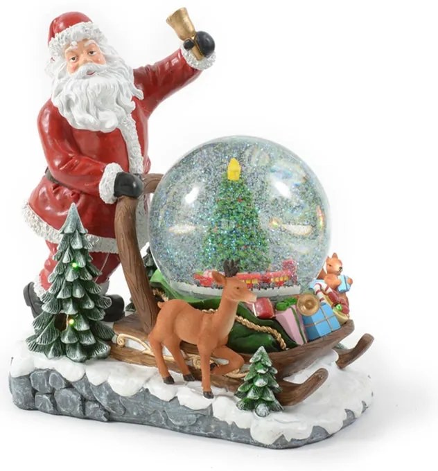 Figura natalizia multicolore Babbo Natale con slitta L 30 x P 25 x H 32 cm
