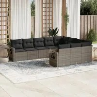 Set Divano da Giardino 10 pz con Cuscini Grigio in Polyrattan 3253027