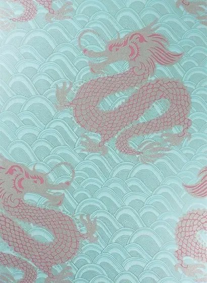 Matthew Williamson Carta da parati Celestial Dragon - Ice Blue/ Rose/ Metallic Gold