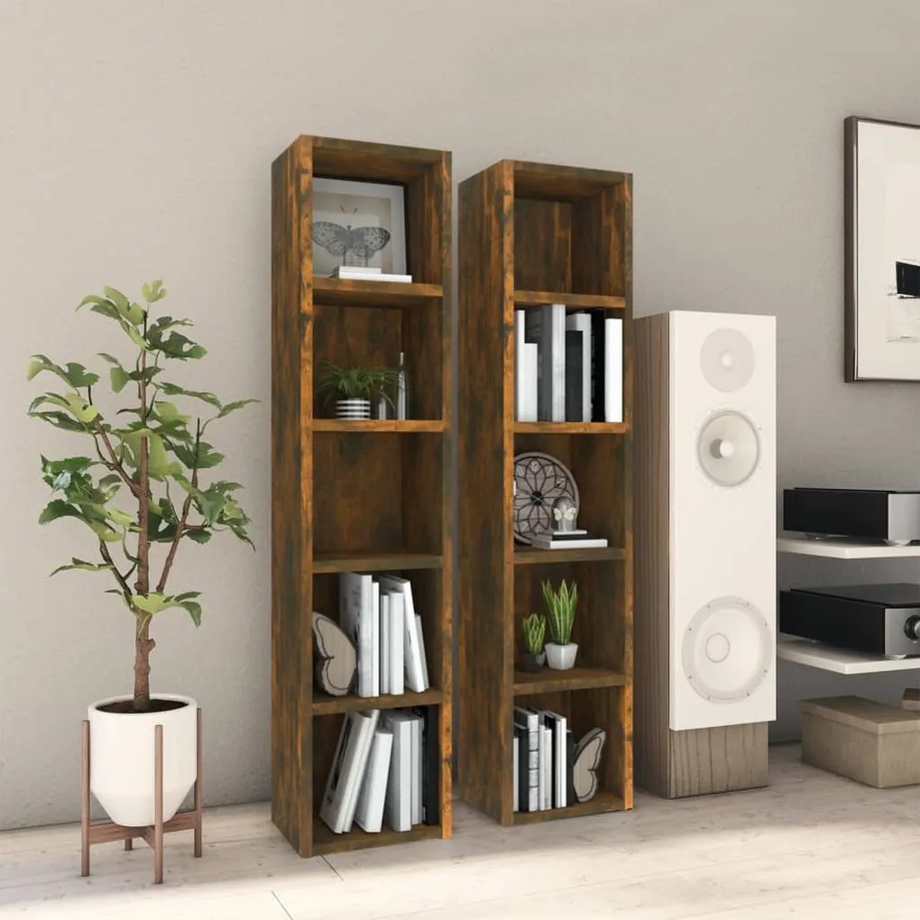 Mobili porta cd 2pz rovere fumo 21x16x93,5cm legno multistrato