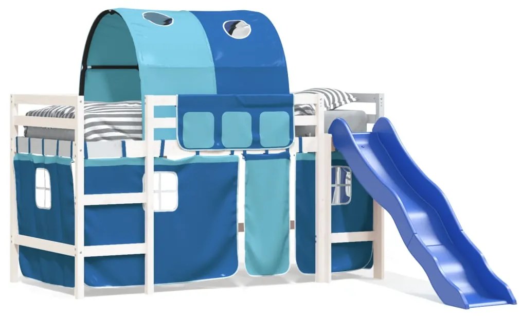 Letto a soppalco con tunnel bambini blu 90x200cm massello pino