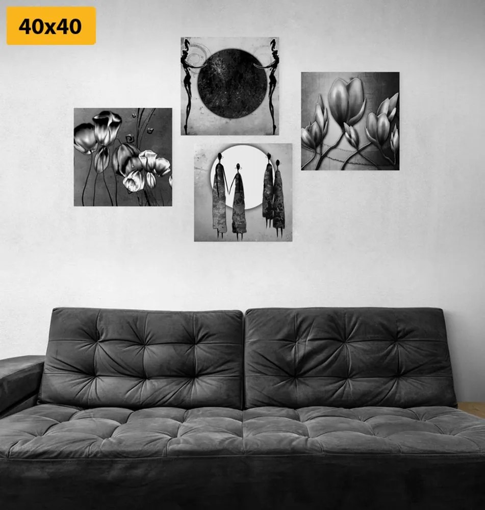 Set di quadri – In stile etnico in bianco e nero