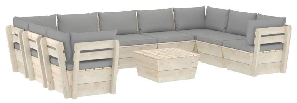 Set divani da giardino su pallet 10 pz con cuscini legno abete