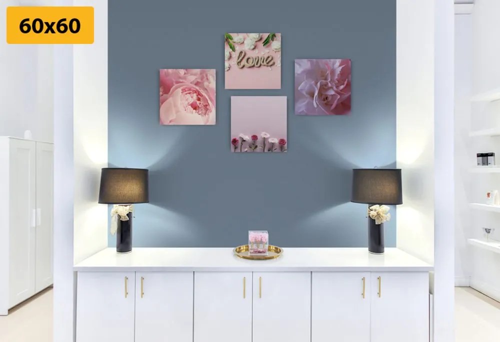 Set di quadri – Fiori in delicata tonalità rosa