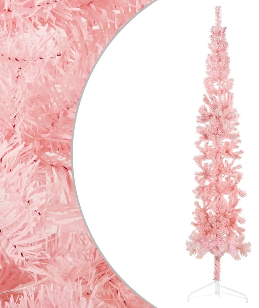 Albero Natale Artificiale Sottile a Metà con Supporto Rosa, 240 cm