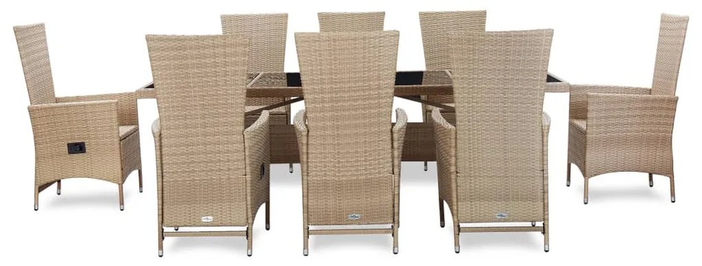 Set da pranzo da giardino 9 pz con cuscini in polyrattan beige