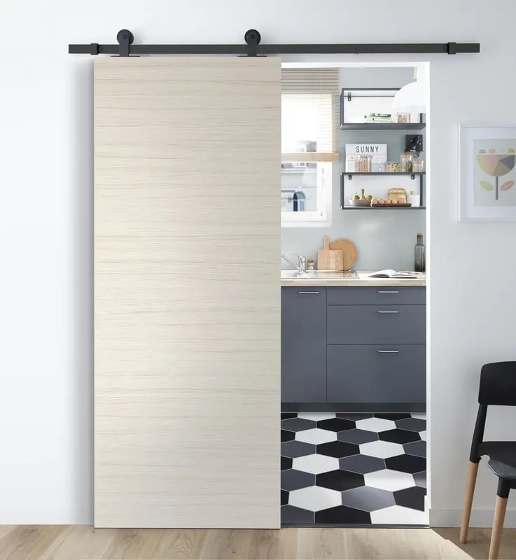 Porta scorrevole reversibile Oxford palissandro in mdf beige, L 93 x H 212 cm, con binario Industrial