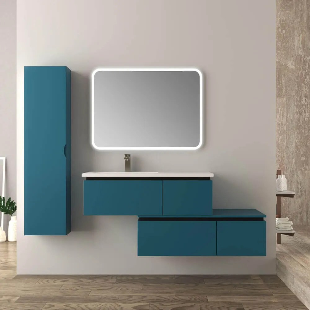 Mobile bagno blu petrolio 140 cm sospeso Slide