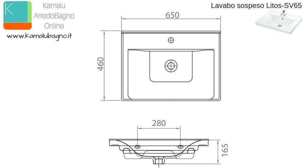 Lavabo sospeso 65 cm in ceramica Litos-SV65 - KAMALU