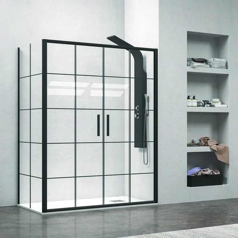 Kamalu - Box doccia angolare 180x70 scorrevole 4 ante telaio nero NICO-D6000S