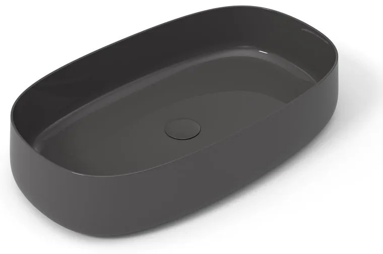 Lavabo da appoggio Wave OLYMPIA CERAMICA ovale in ceramica L 70 x H 14 x P 40 cm grigio piletta non inclusa