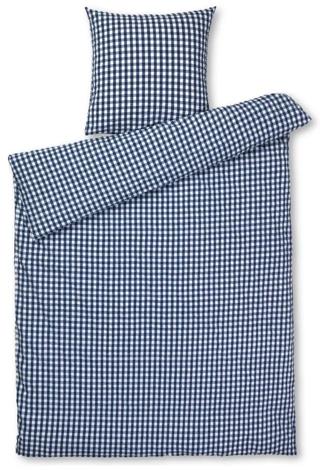Biancheria da letto in crêpe bianca e blu scuro per letto singolo 140x200 cm Bæk&amp;Bølge - JUNA