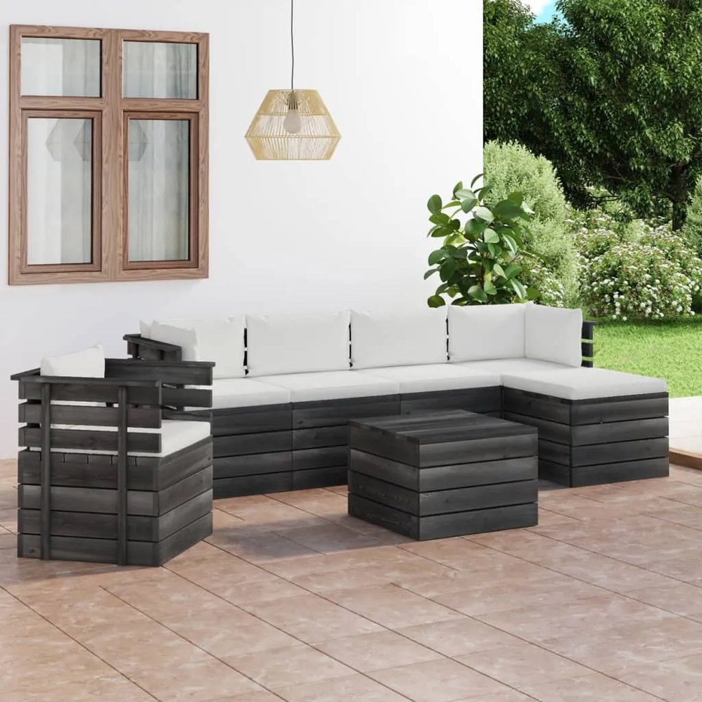 Set divani da giardino su pallet 7 pz con cuscini massello pino