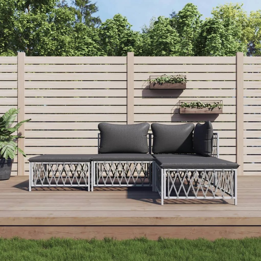 Set salotto da giardino 4 pz con cuscini in acciaio bianco
