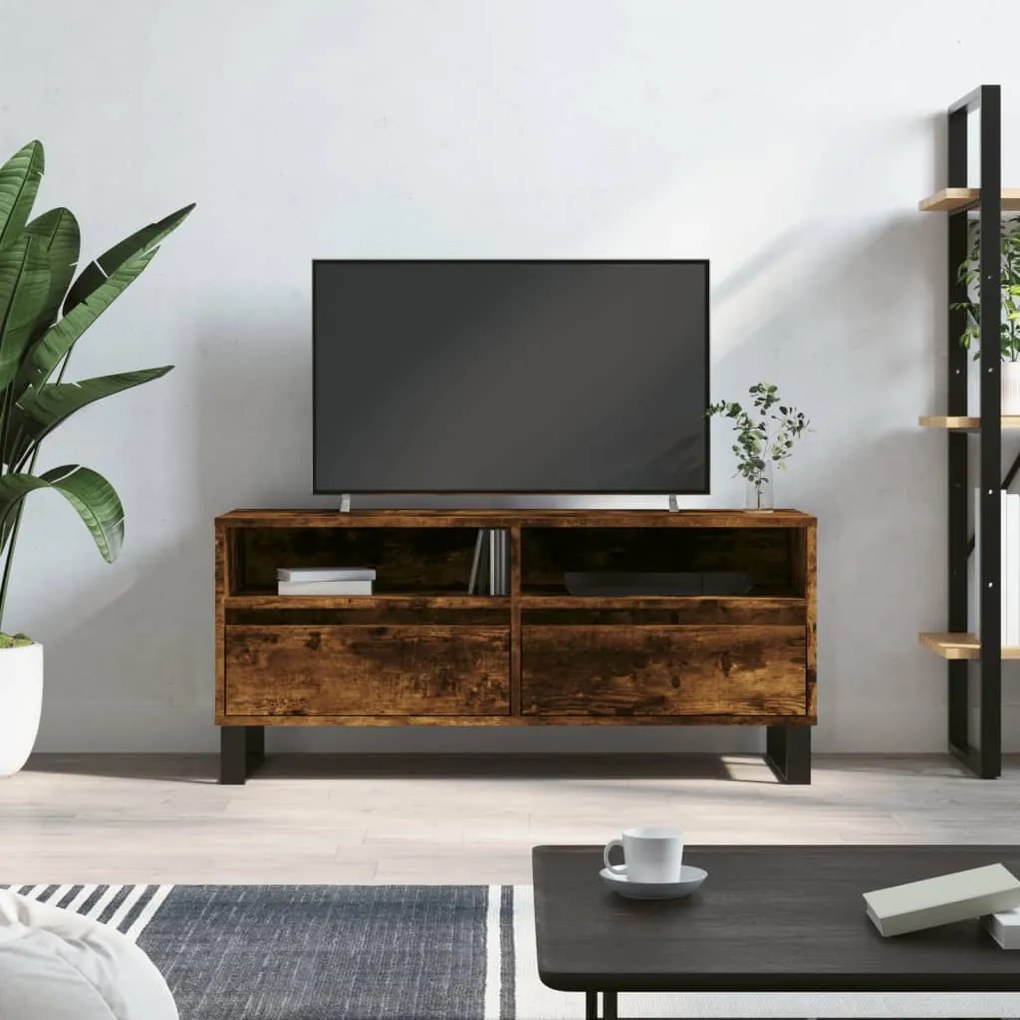 Mobile Tv Rovere Fumo 100x34,5x44,5 Cm İn Legno Multistrato /