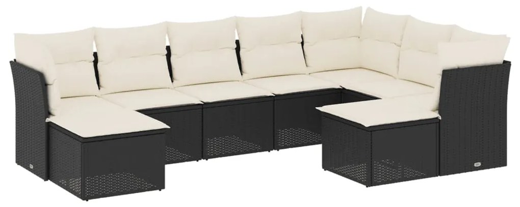 Set divani da giardino 9 pz con cuscini nero in polyrattan