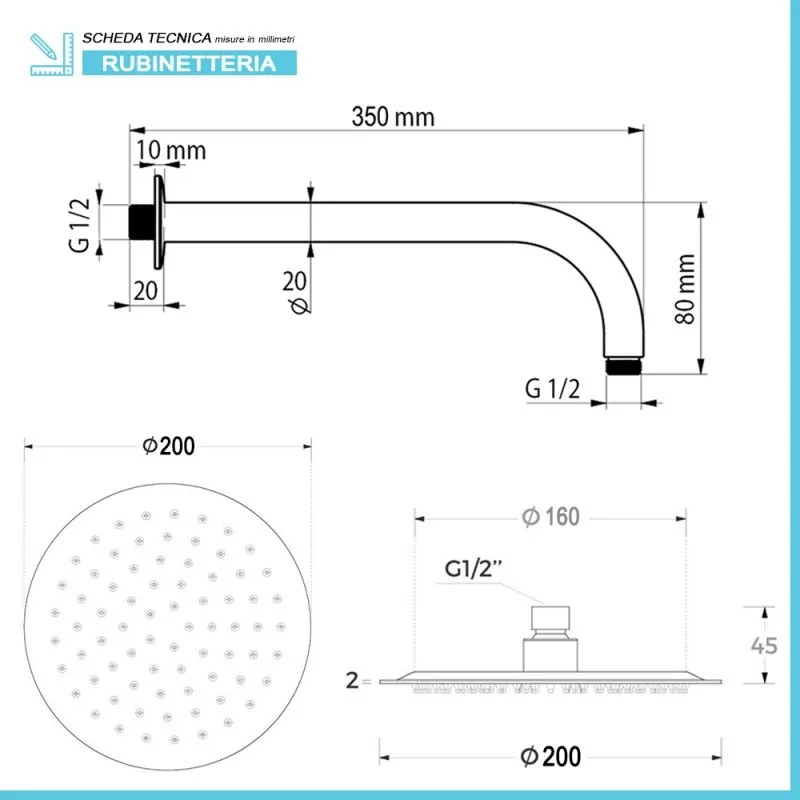 Set doccia incasso completo con soffione 20 slim e kit doccia   Gemma