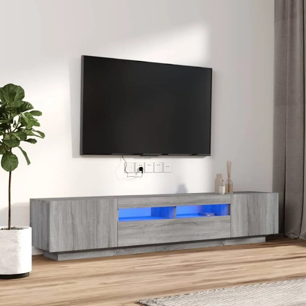 Set mobili tv 2 pz con luci led grigio sonoma legno multistrato