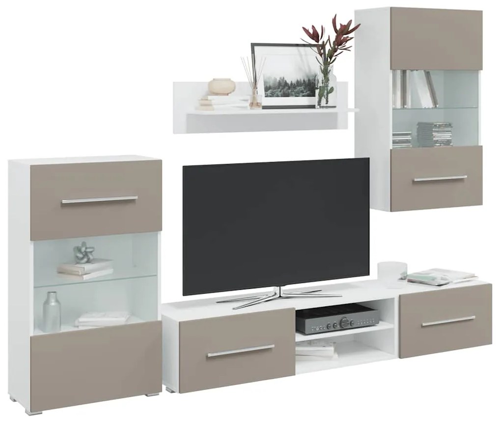 Mobile Tv 5 Pz Con Illuminazione A Led Grigio Pietra Truciolato /