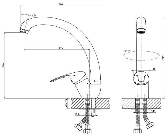 Aqualine - Miscelatore da cucina KASIOPEA 24 cm cromo lucido