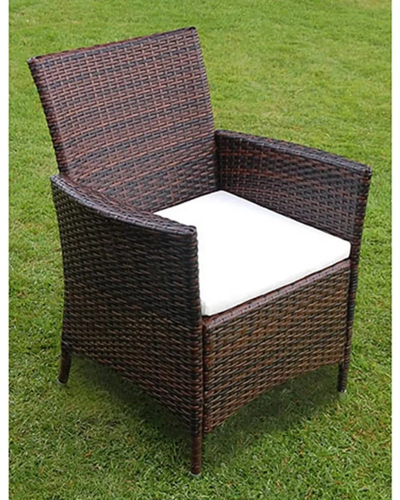 Set da pranzo da giardino 7 pz con cuscini polyrattan marrone