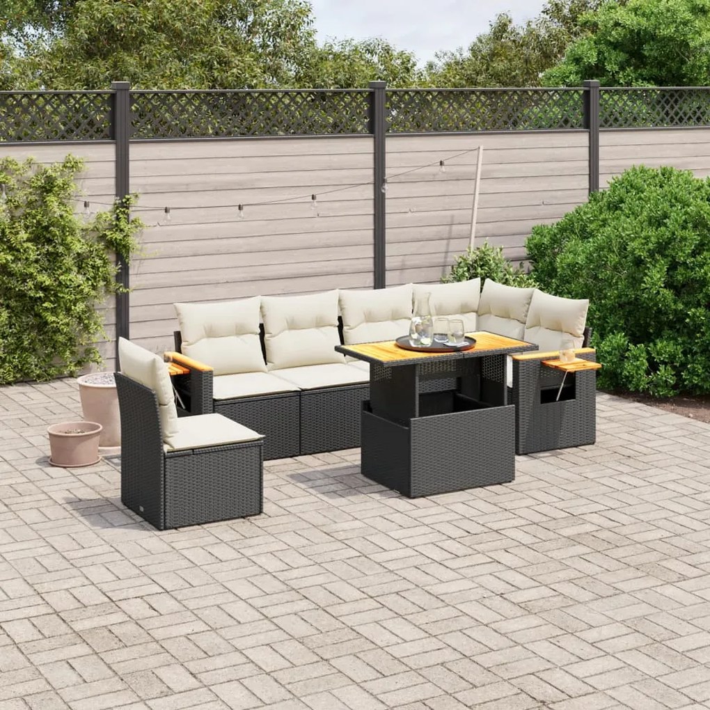 Set divani da giardino con cuscini 7pz nero polyrattan