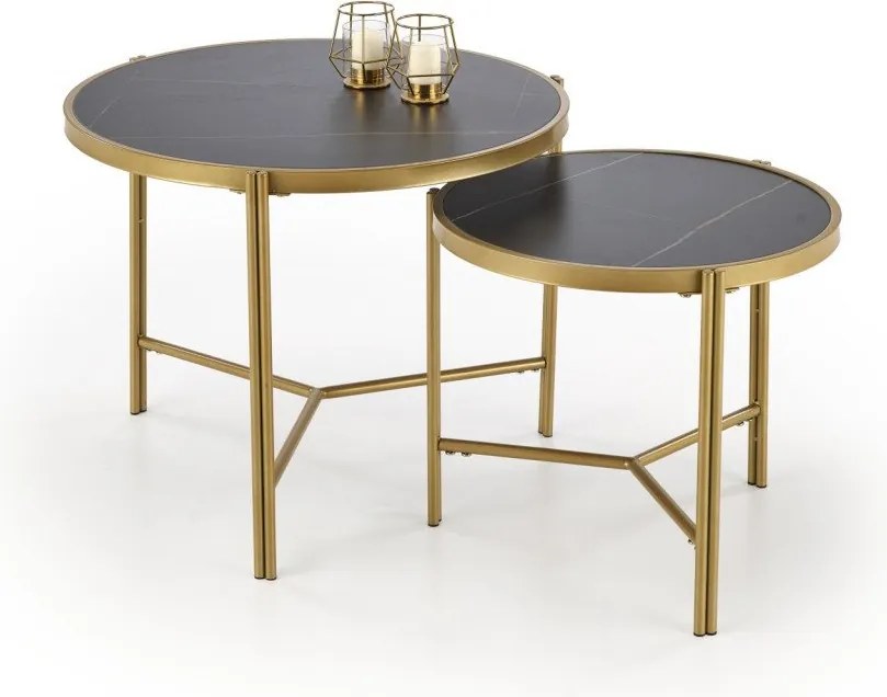 Set di 2 Tavolini da caffè Fatima effetto marmo nero/oro