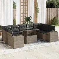 Set Divano da Giardino 10 pz con Cuscini Grigio in Polyrattan 3326861