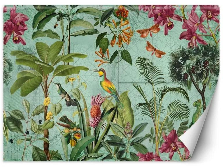 Carta Da Parati, Uccelli tra foglie tropicali