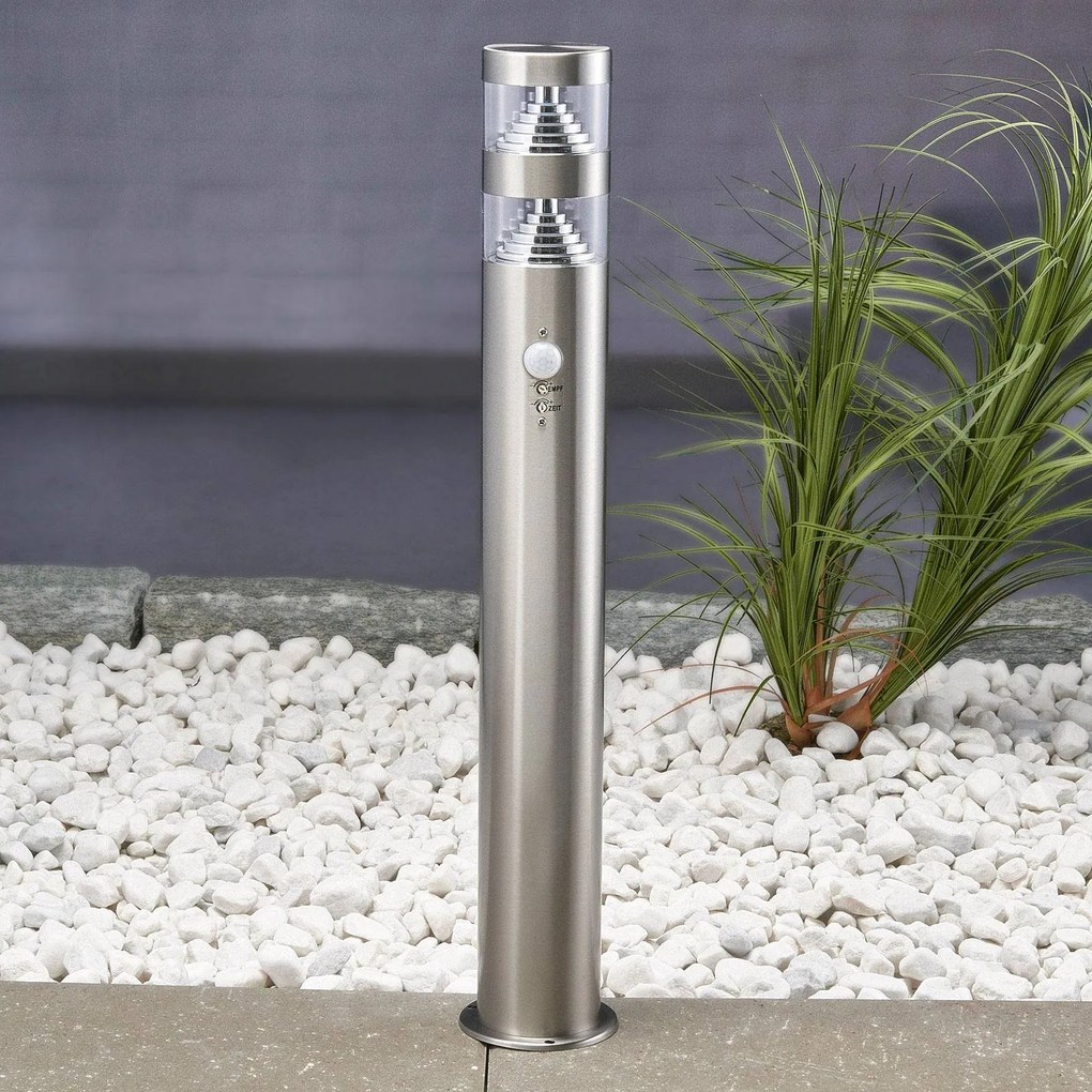 Lindby lampione a LED Lanea, 60 cm, grigio, sensore, IP44 LANEA, Alluminio / Grigio / Zincato, Acciaio Inox, Moderno