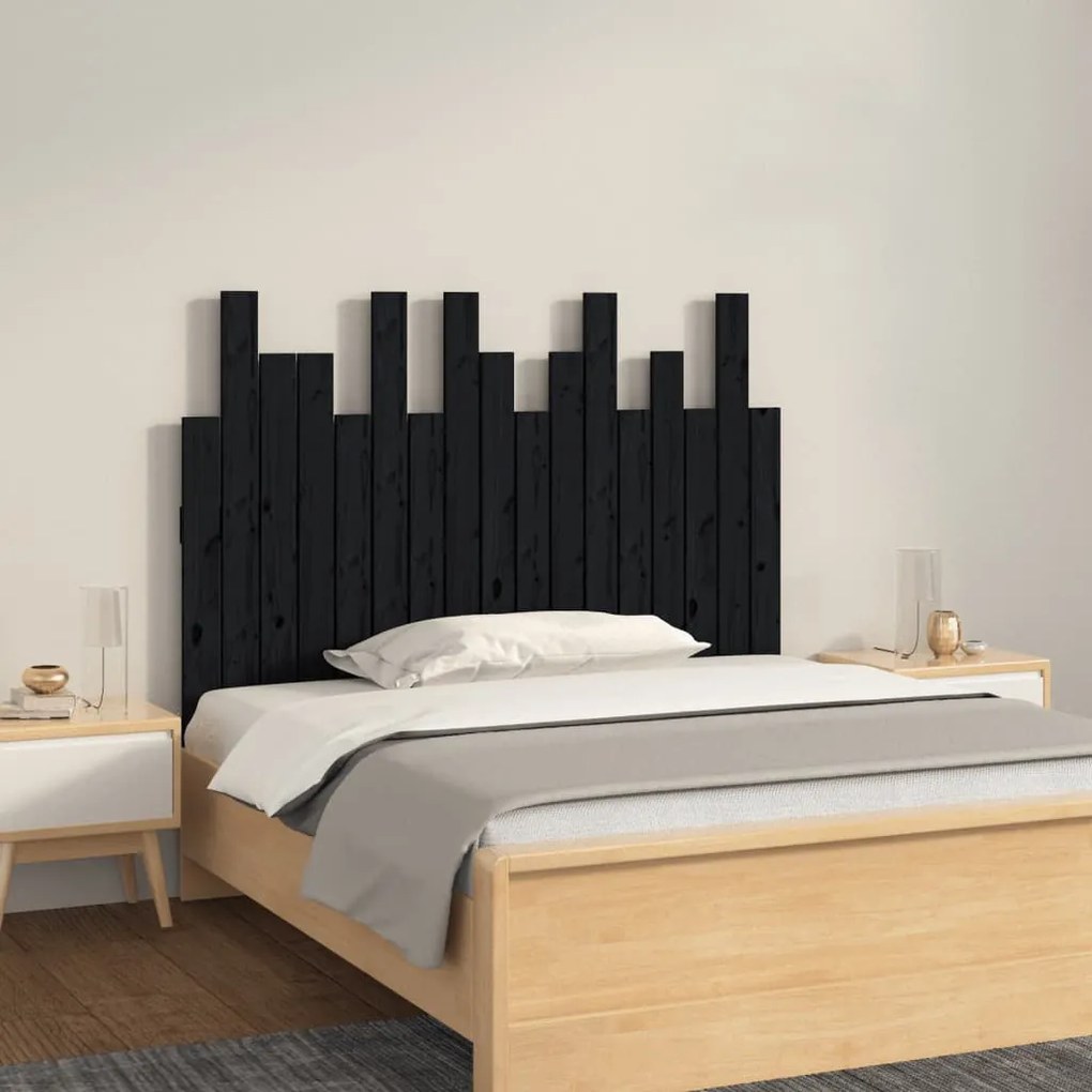 Testiera Da Parete Nera 108x3x80 Cm İn Legno Massello Di Pino /