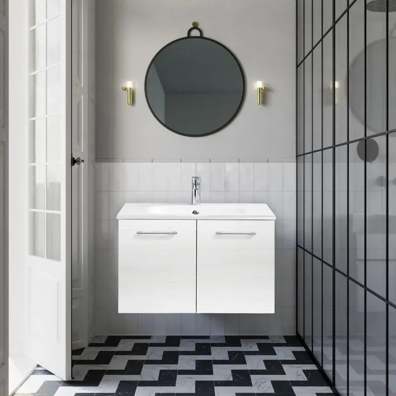 Mobile sottolavabo e lavabo Madeo per vasca centrale rovere bianco L 80 x H 48 x P 45 cm, 2 ante