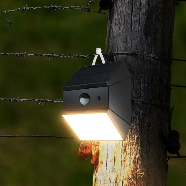 Lampada solare da parete a LED con sensore, 2,5 W / 3,7 V, IP65, 1200 mAh, nera