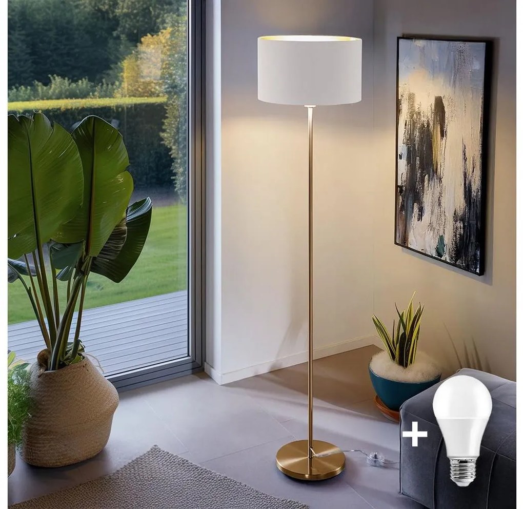 Lampada LED da terra TUNJA 1xE27/20W/230V Ø 38 cm oro/bianco