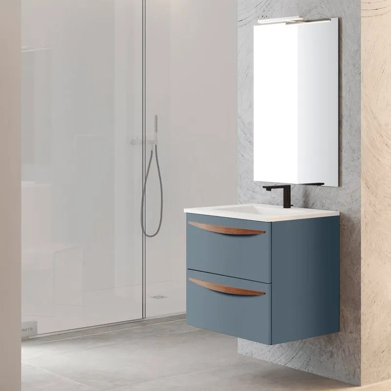 Mobile da bagno sotto lavabo avio laccato opaco L 60 x H 55 x P 45 cm 2 cassetti, lavabo non incluso