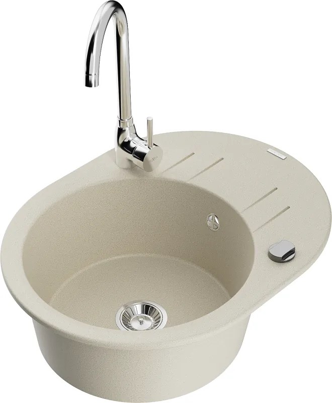Mexen Kevin lavello in granito a 1 vasca con scola piatti e rubinetto da cucina Telma, beige - 6517-69-670200-00