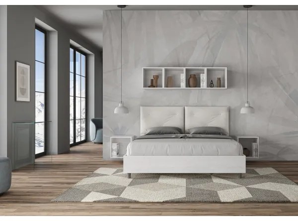 Letto matrimoniale contenitore 160x190 bianco frassino cuscini similpelle bianco Egos Appia