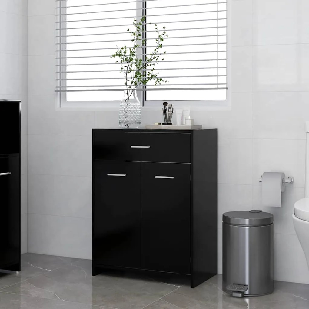 Mobile Da Bagno Nero 60x33x80 Cm İn Legno Tecnico /