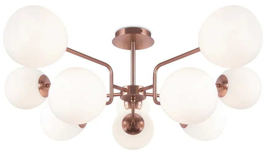 Lampadario Sospensione Erich Metallo Oro Rosa 10 Luci E Diffusori Bianchi