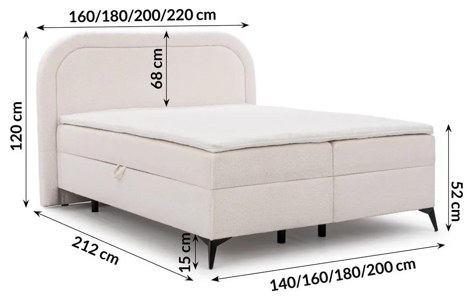 Letto boxspring bianco con contenitore 180x200 cm Ornes – Ropez