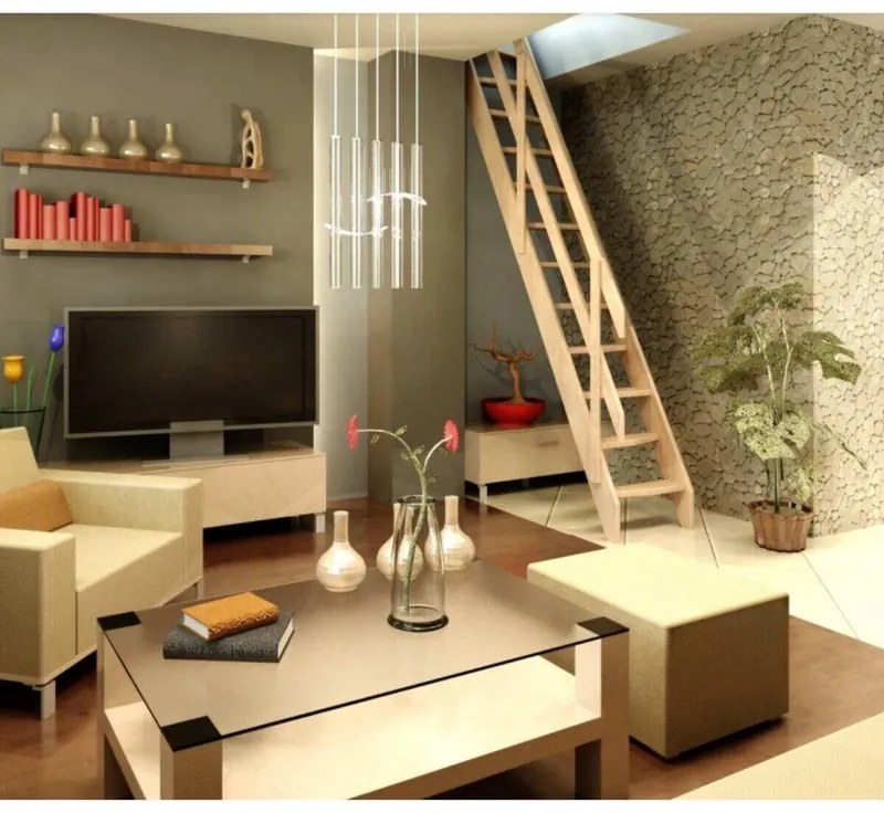 Scala salvaspazio dritta Oslo, struttura in legno abete, gradini in legno grezzo, colore abete naturale