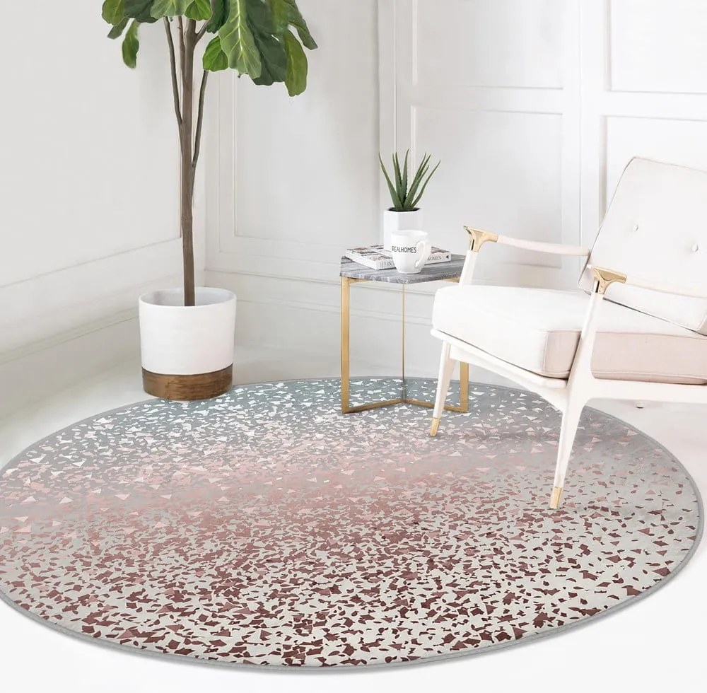 Tappeto rotondo lavabile di colore grigio-rame adatto per aspirapolvere robot ø 100 cm Comfort - Mila Home