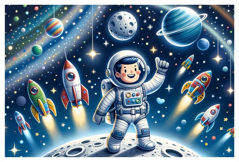Quadro su tela – Piccolo astronauta in missione avventurosa