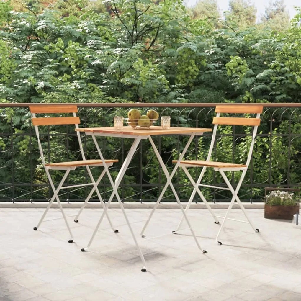 Set Bistrò Pieghevole 3pz İn Legno Massello Di Acacia E Acciaio /