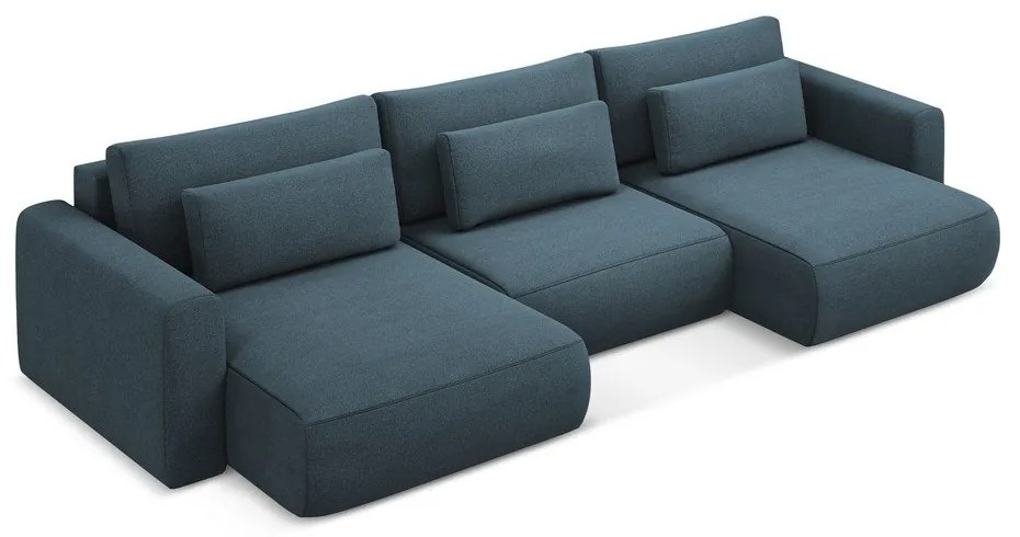 Divano angolare blu allungabile/con contenitore (a U) Kapua – Makamii