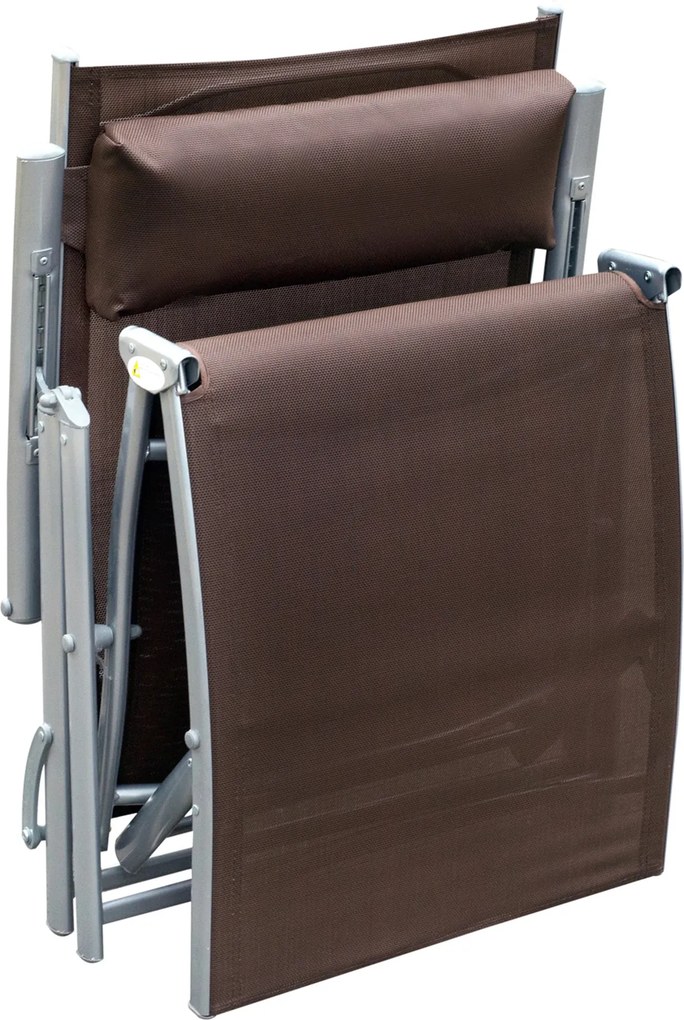 Lettino Prendisole Relax Reclinabile Pieghevole Telaio in Metallo Marrone 137x63.5x100.5 cm...