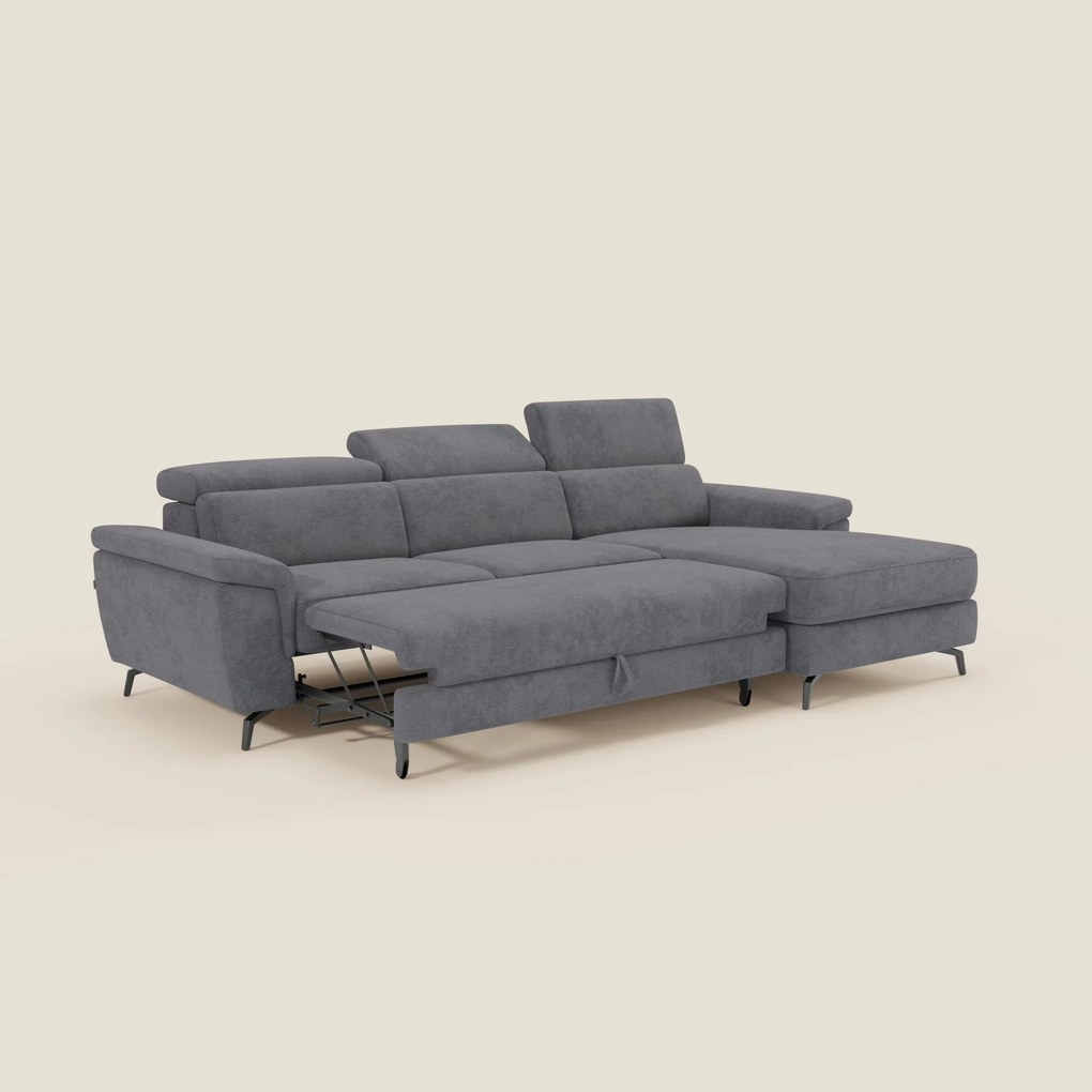 Estro Divano estraibile con chaise-longue e poggiatesta reclinabili in tessuto impermeabile T14 grigio