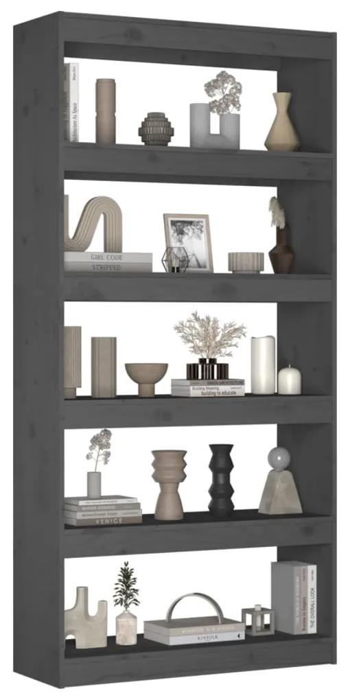Libreria/divisorio grigio 80x30x167,4 cm in massello di pino