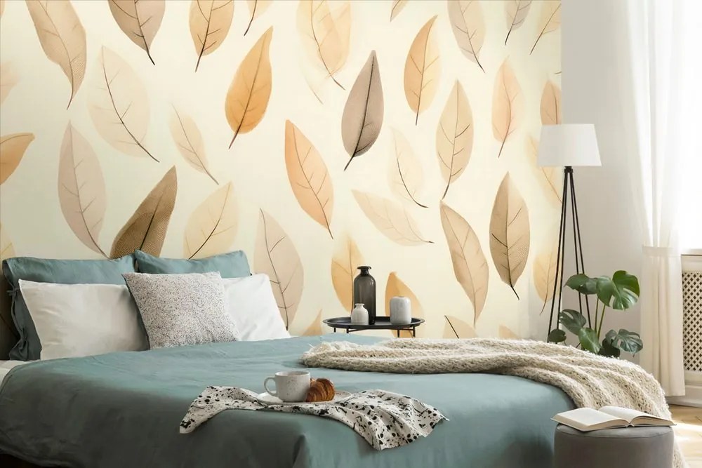 Carta da parati autoadesiva – Foglie beige delicate
