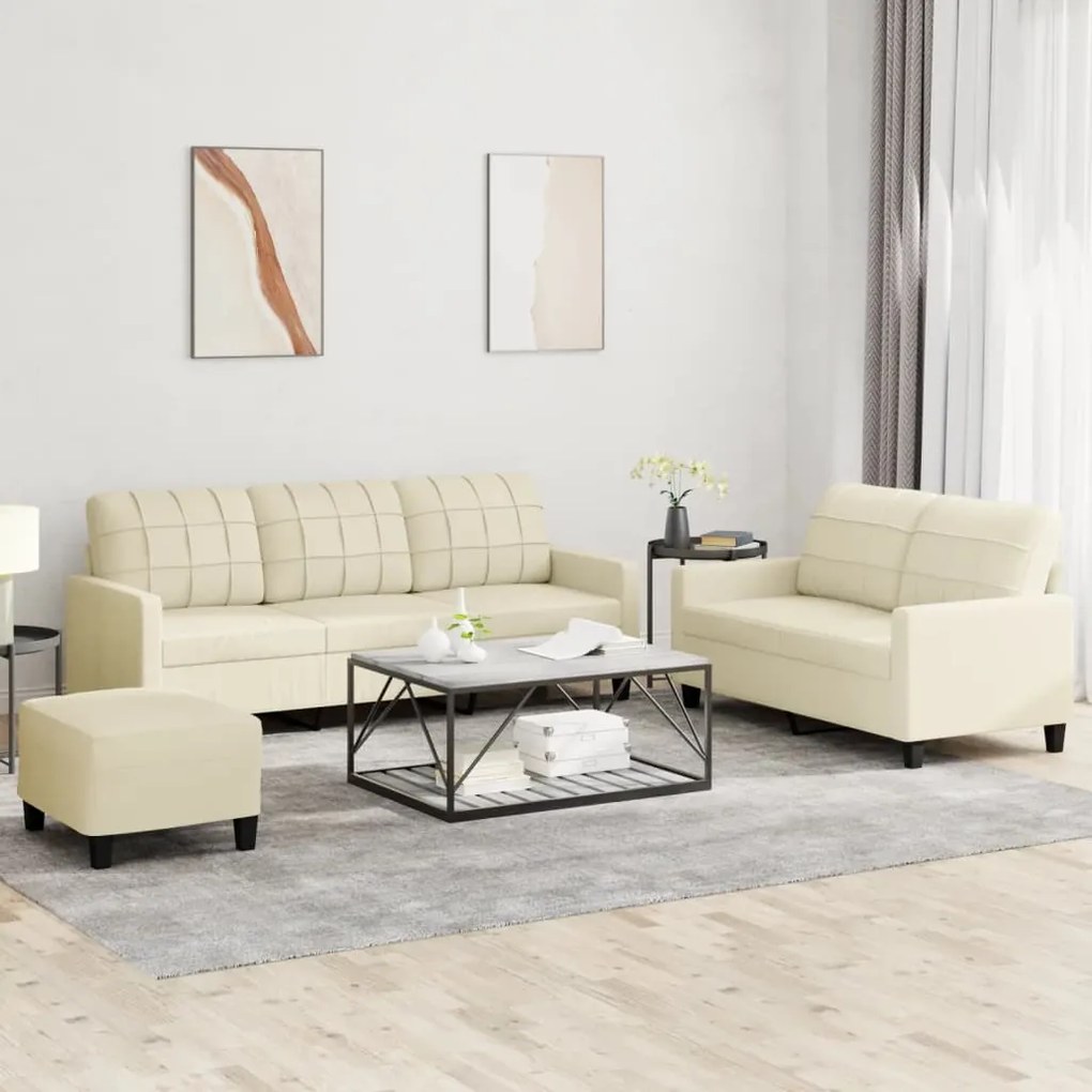 Set Di Divani 3 Pz Con Cuscini Crema İn Similpelle /